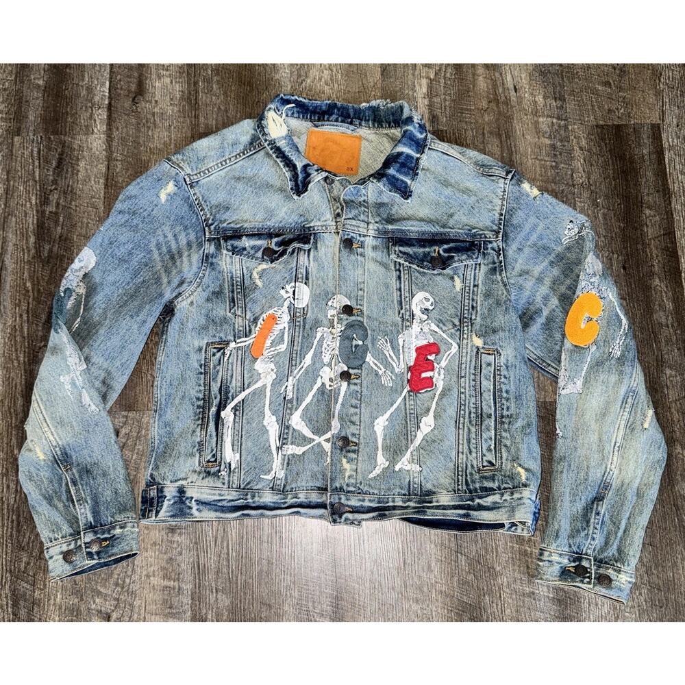 Ice Cream Dancing Bones Denim Jean Jacket Skeleton Size 3X